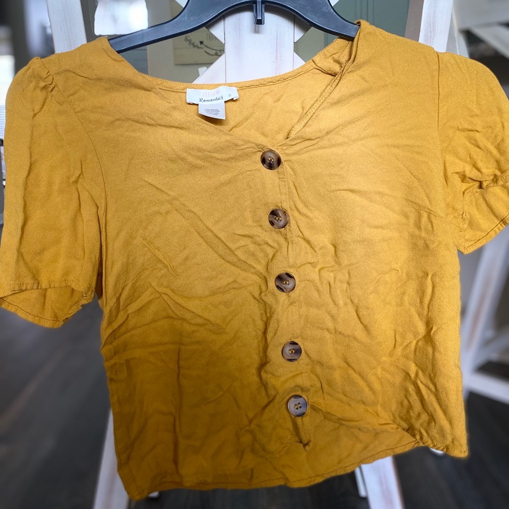 Mustard Yellow Crop Top Button Up